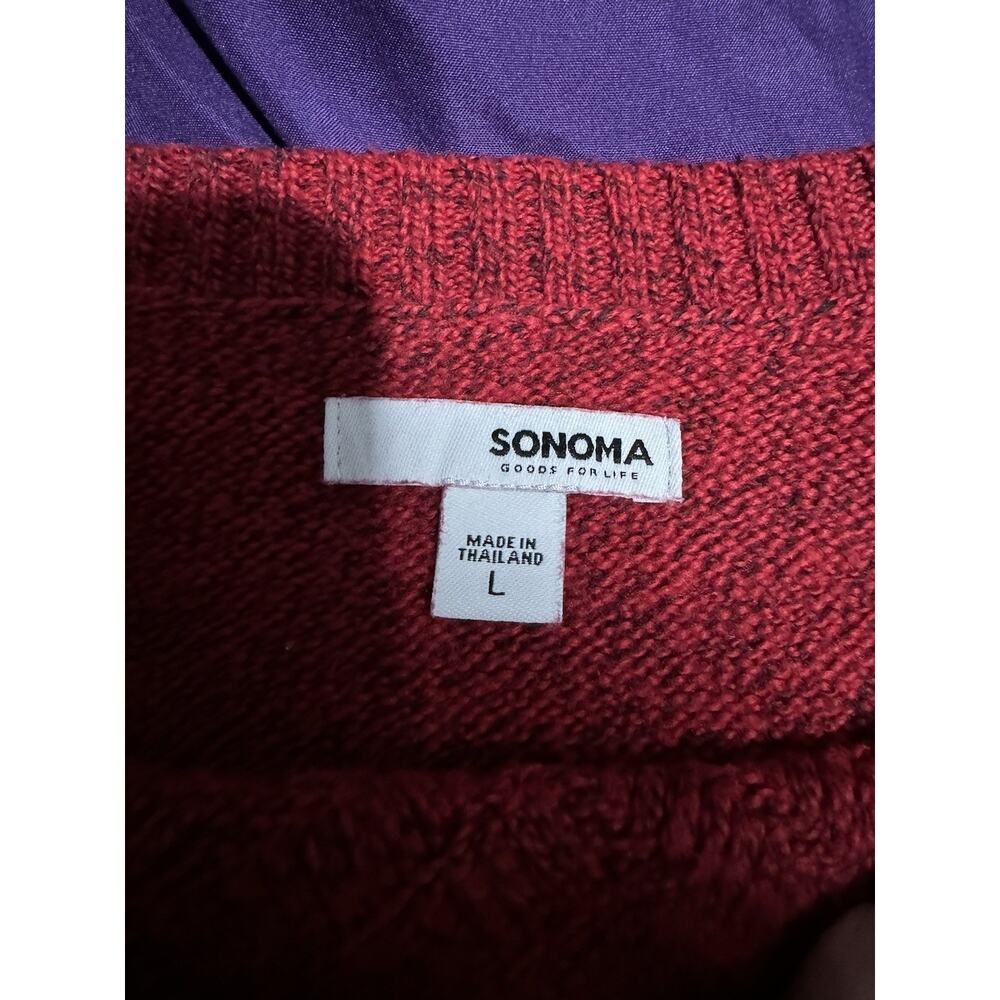 Sonoma Women's Red Long Sleeve V-Neck Sweater Size L Cotton Blend Pullover Knit - Picture 6 of 7